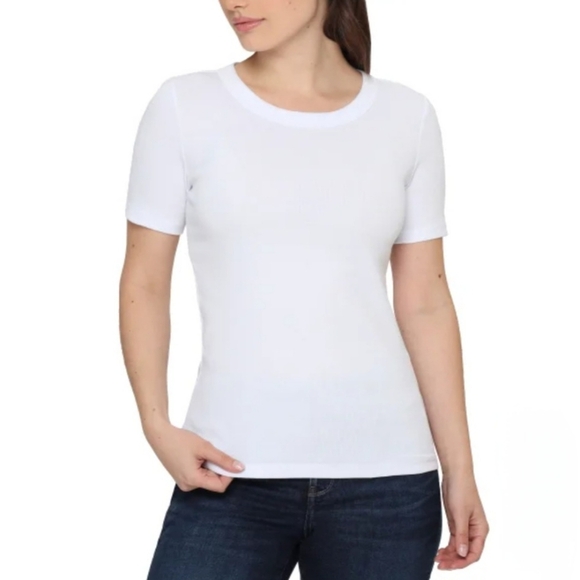 Tahari Ladies Ribbed Cotton T-shirt Women's Size Small Tee Black White 2 Pack - Picture 6 of 14